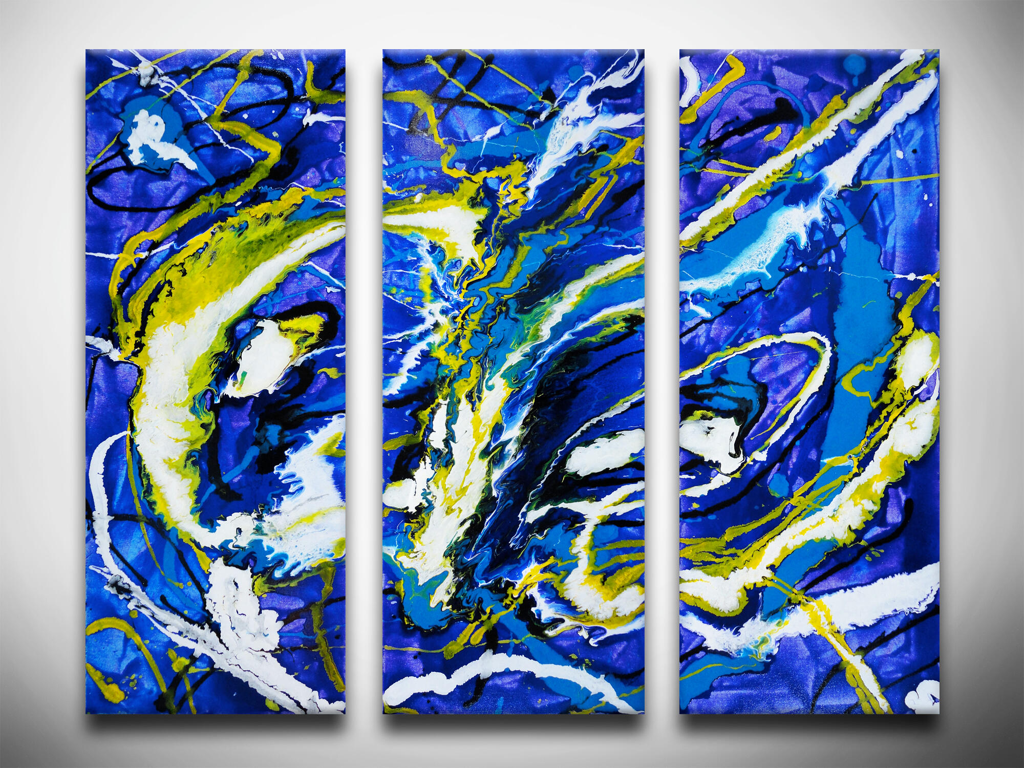AS36, 'Sea Dragon', Acrylic on canvas, Tri-panel (3x) 16" x 40", Artist's Collection